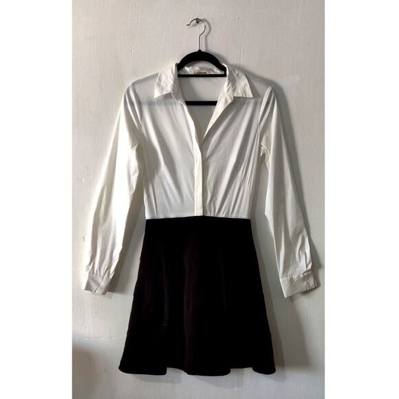 L'AGENCE Black and White Fit & Flare Mini Dress Long Sleeve Size 2 Collared - Picture 2 of 9